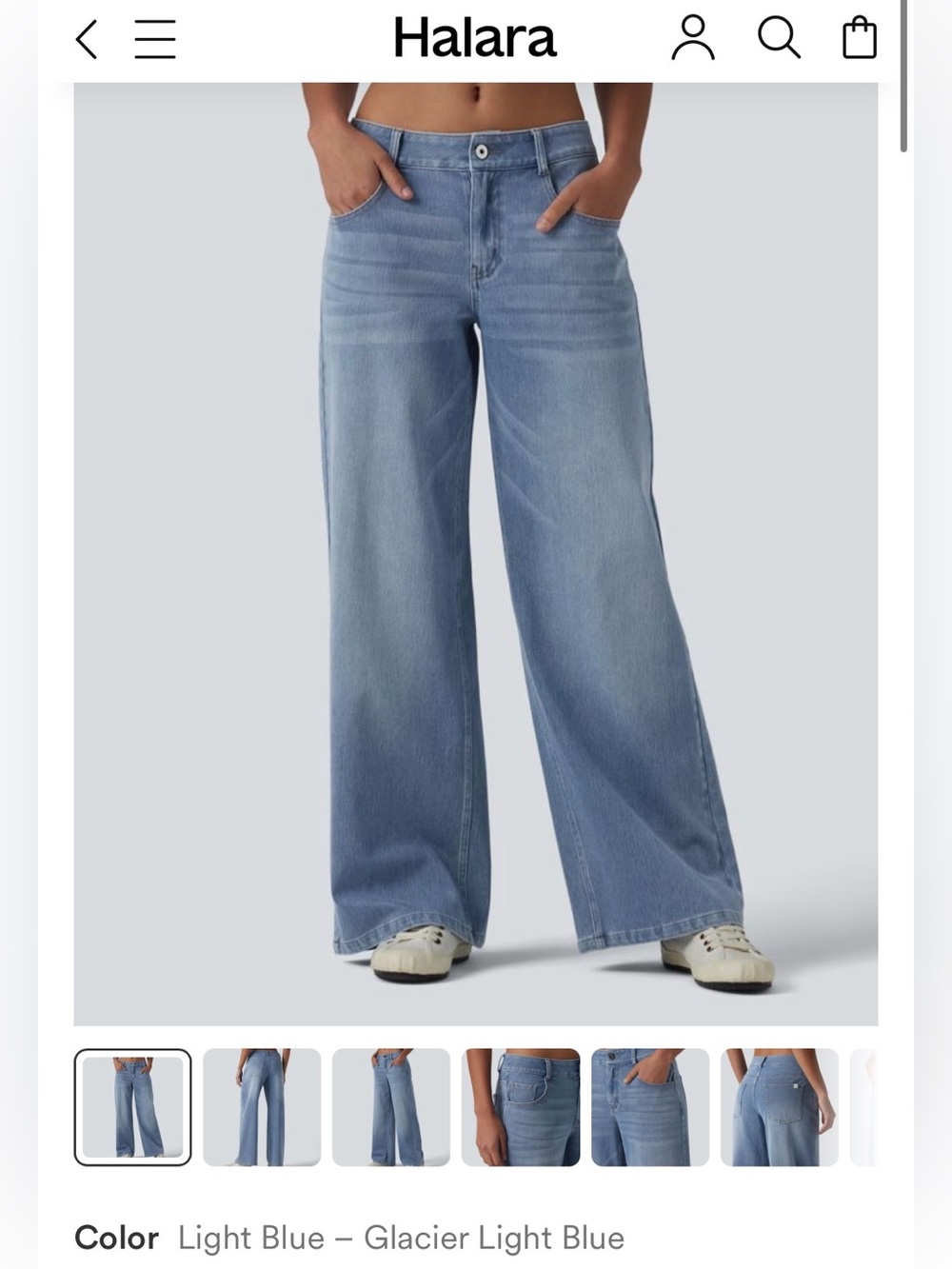 Halara Flex™ Low Rise Zipper Pockets Washed Baggy Wide Leg Casual Jeans XL